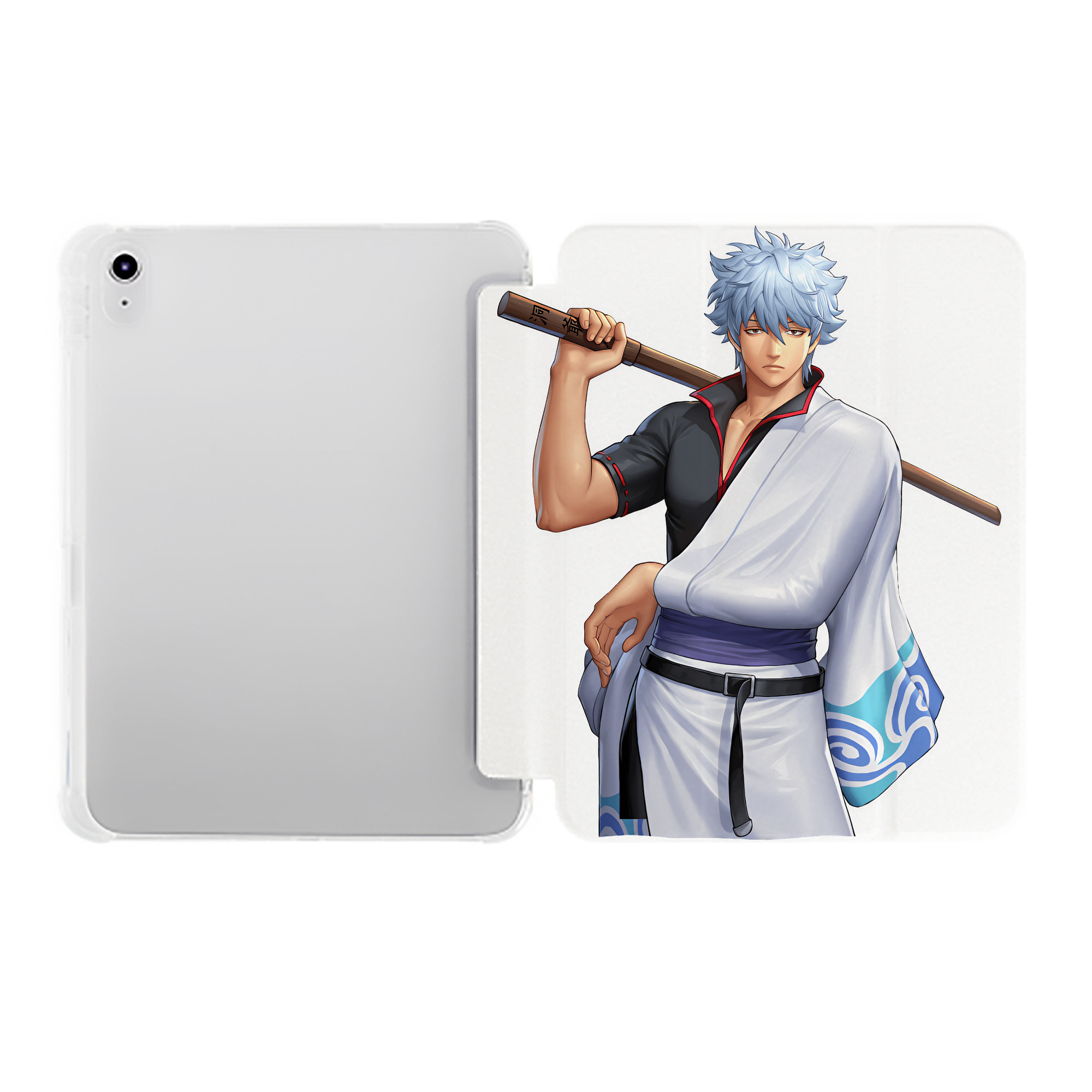 （画像用） ぎんたま 坂田銀時（さかたぎんとき） 神楽 志村新八（しむら しんぱち） GINTAMA Sakata Gintoki Kagura Shimura Shinpachi IPad ケース ペン収納付き 三つ折りスタンド PUレザー×シリコン 対応機種9.5/10.5/10.9インチ